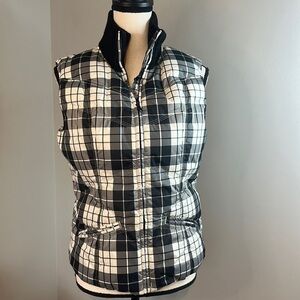 Tommy Hilfiger Black White Plaid Zip Puffer Winter Jacket Coat Vest